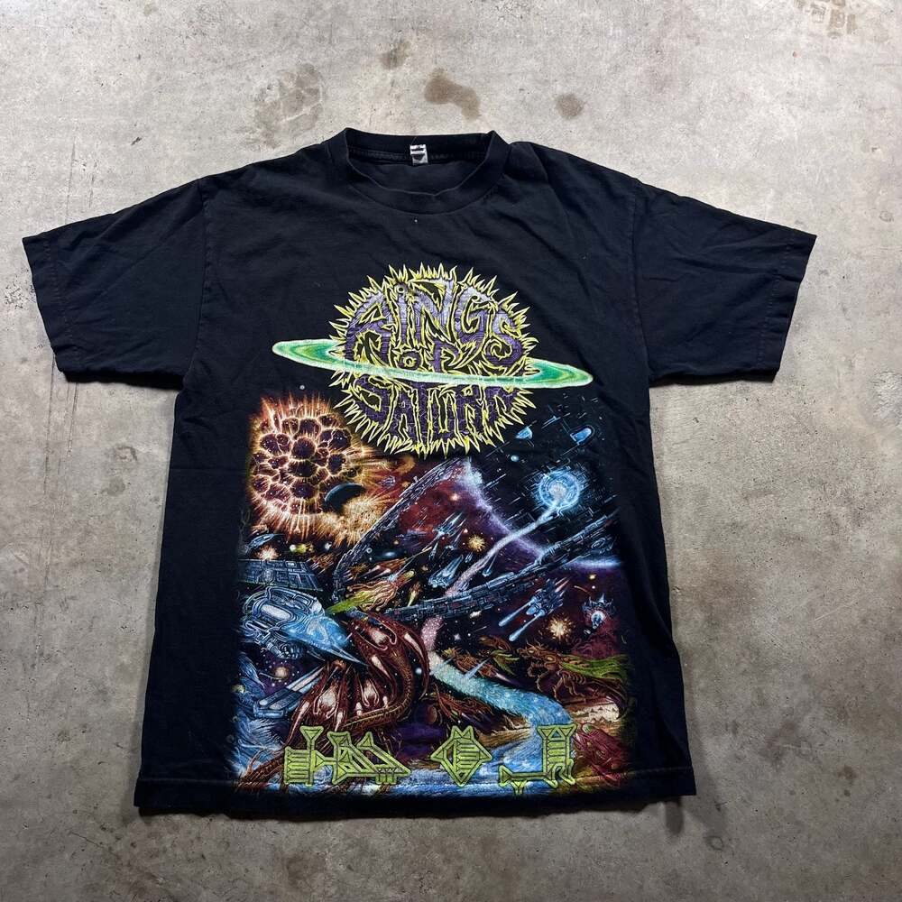 og print Rings of Saturn Graphic Band T-Shirt Size M